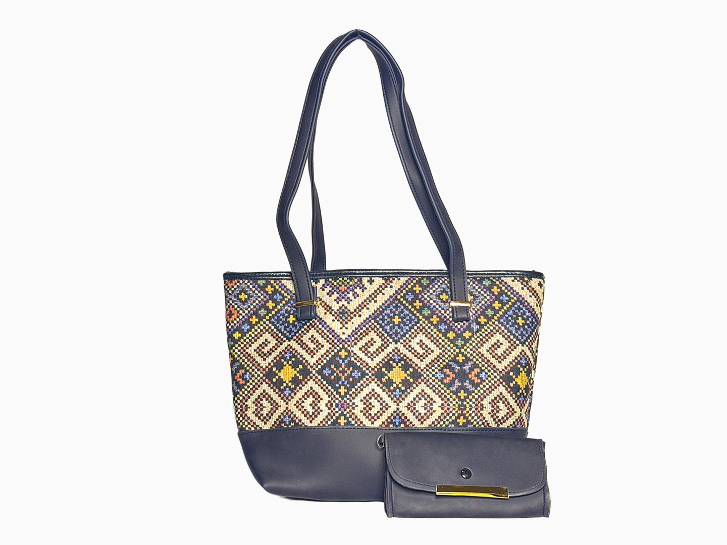 Block and Pattern in Navy - Canvas Tote by Amora Bags