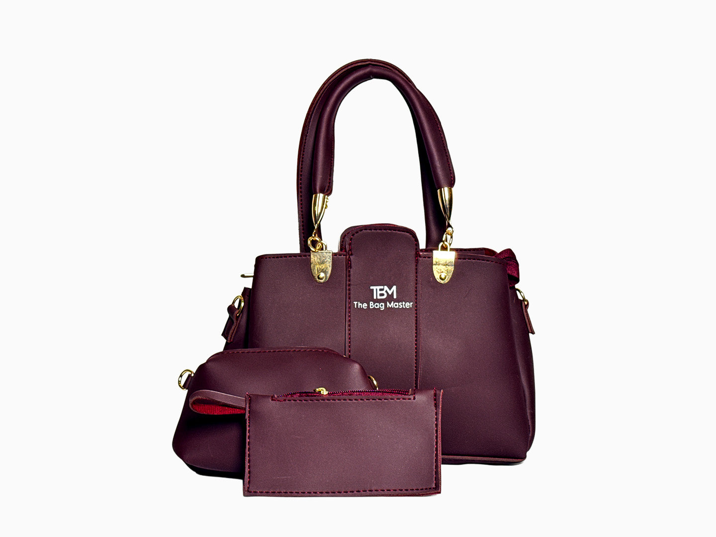 TBM Curved Handbag in Maroon - Handbags by Amora Bags