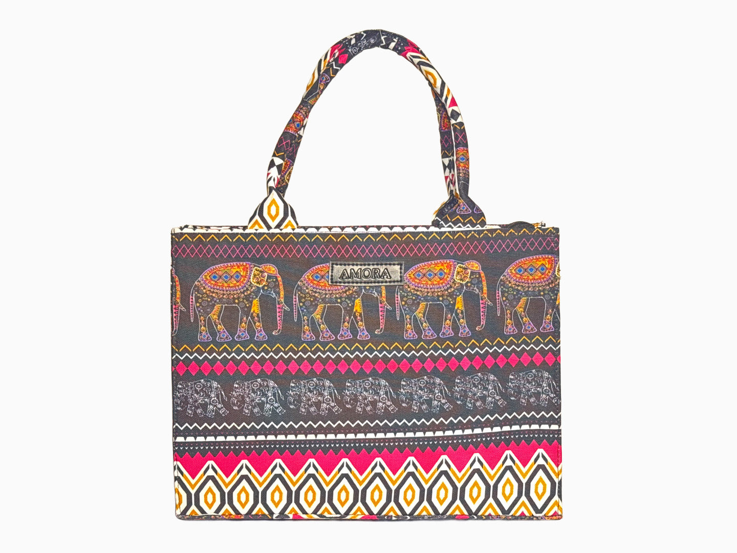Elephants in Multi - Canvas Tote by Amora Bags