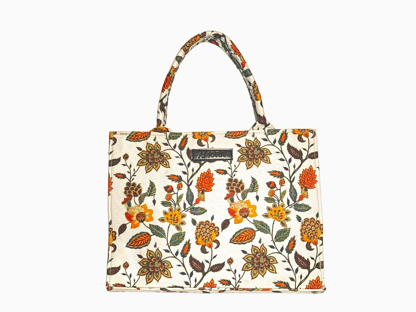 Flower Print in White - Canvas Tote by Amora Bags